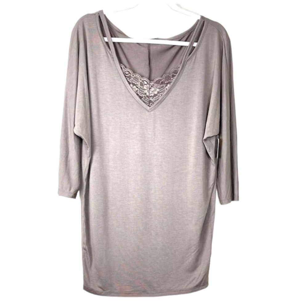 Blue/Grey V-Neck Lace Trim Cutout Shoulder Tunic Top NWT Size Medium